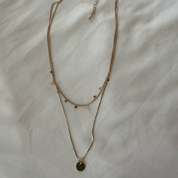 Gold Double Layered Circle Necklace - Picture 3 of 4